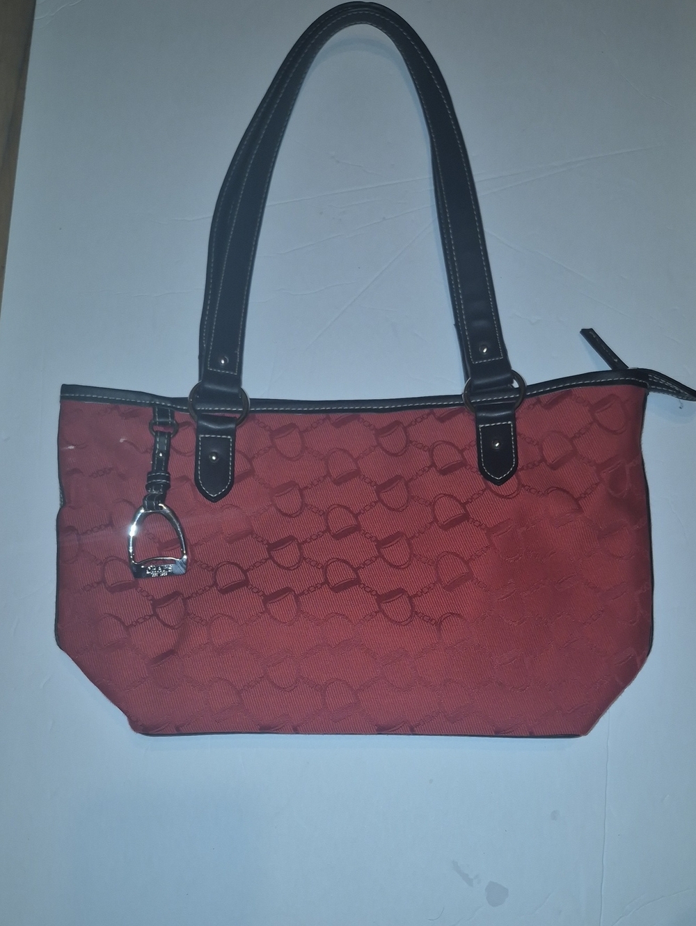 Chaps Red Tote with Black Handles